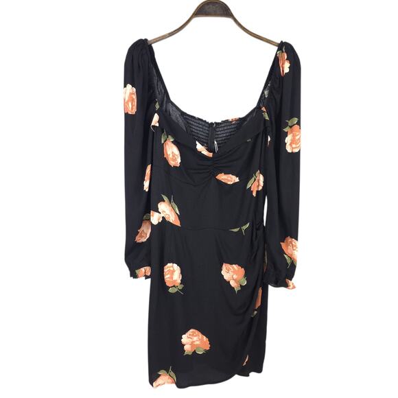 Reformation Amala Mini Dress Ingrid Black Floral Long Sleeve Ruched - Picture 4 of 13
